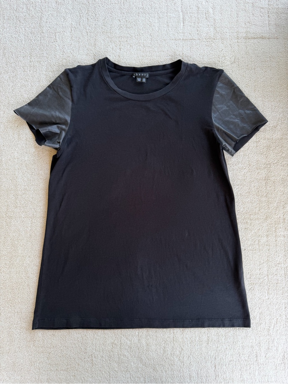 Theory Black Short-Sleeve Tee with Satin-Look Sleeves